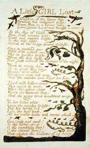 失われた少女、Songs of Experience、1789年の版43（紙にトイレ付きカラーレリーフエッチング） 作： William Blake